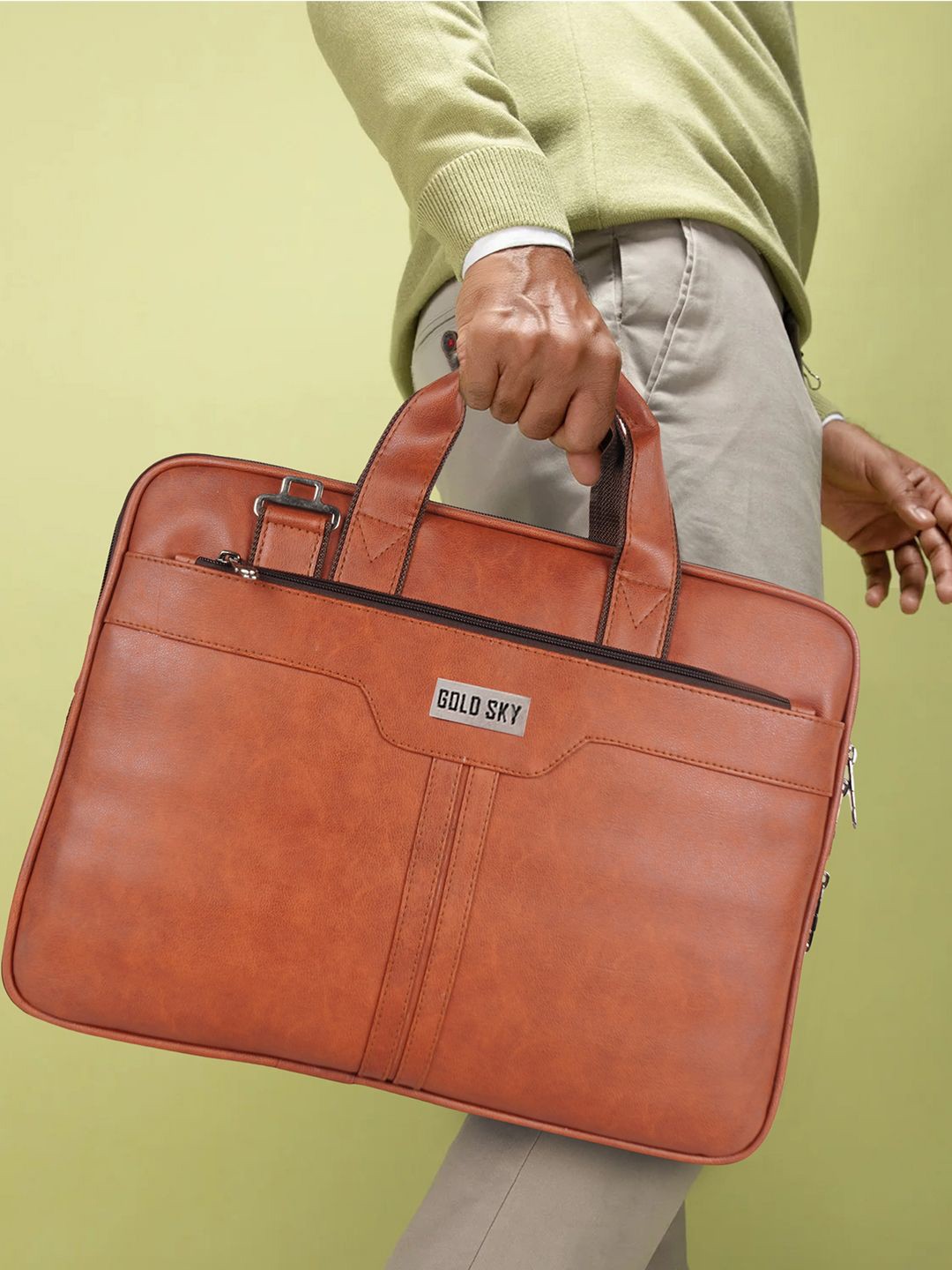 

GOLD SKY Men PU Laptop Bag, Tan