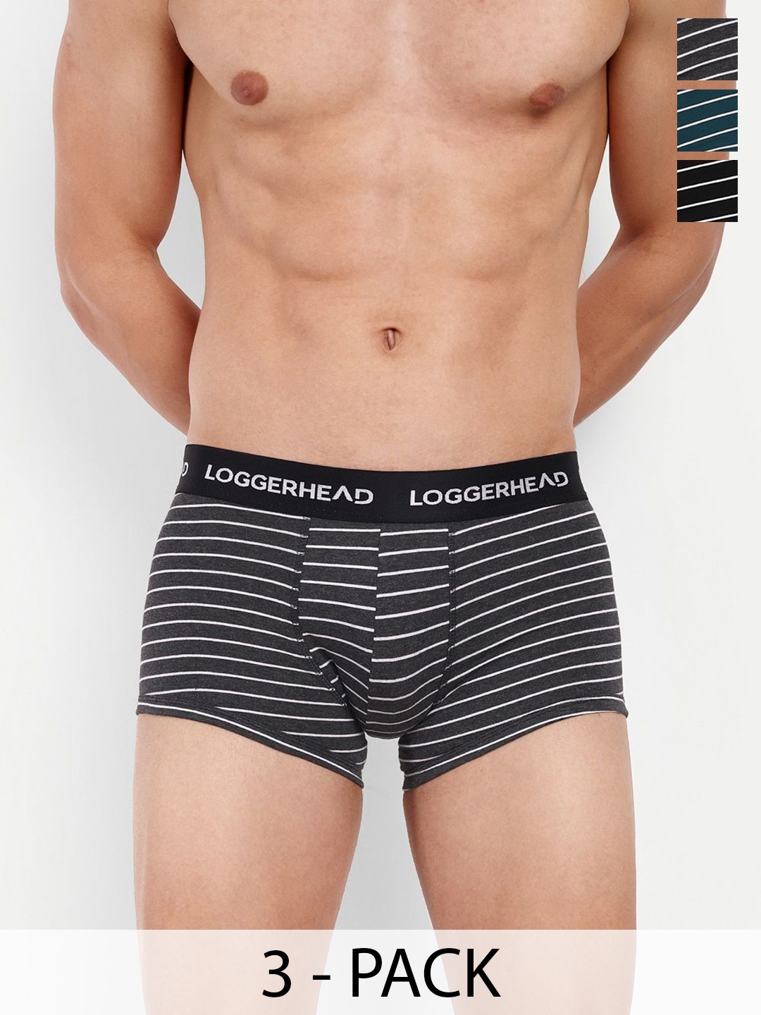 

LOGGERHEAD Pack Of 3 Striped Mid Rise Trunks - LHYT011-BLACK-ROYAL-ANTRA-BLACK-ROYAL-ANTRA