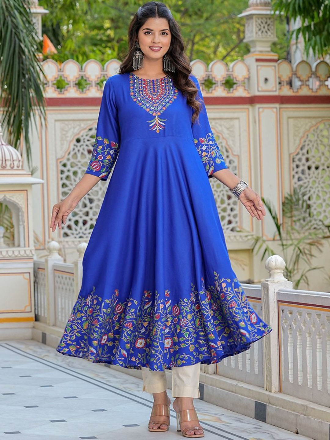 

YASH GALLERY Floral Printed Empire Anarkali Kurta, Blue