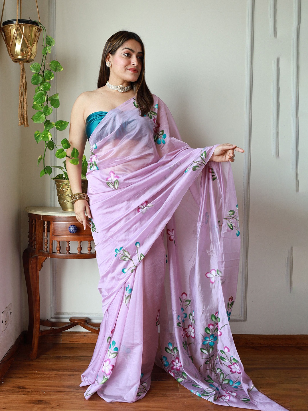 

Anouk Floral Organza Saree, Lavender