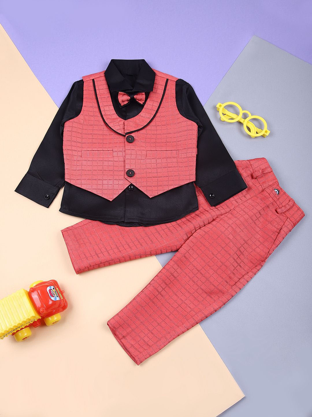 

V-Mart Boys Single-Breasted Four-Piece Suit, Peach