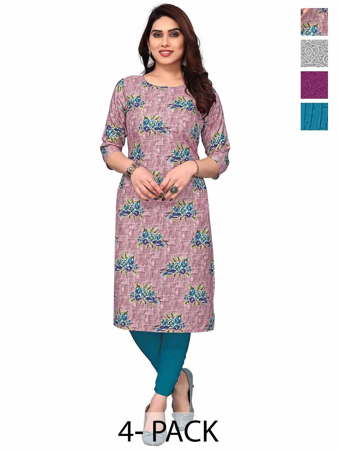 

KETAKI FASHION Women Floral Printed Thread Work Crepe Kurta, Multi