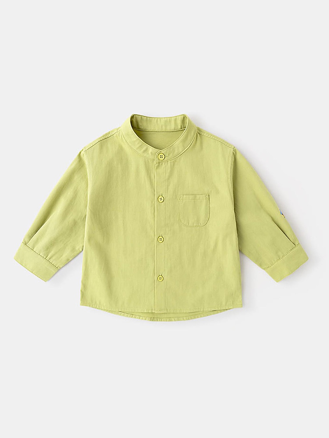 

LULU & SKY Girls Band Collar Solid Cotton Casual Shirt, Green