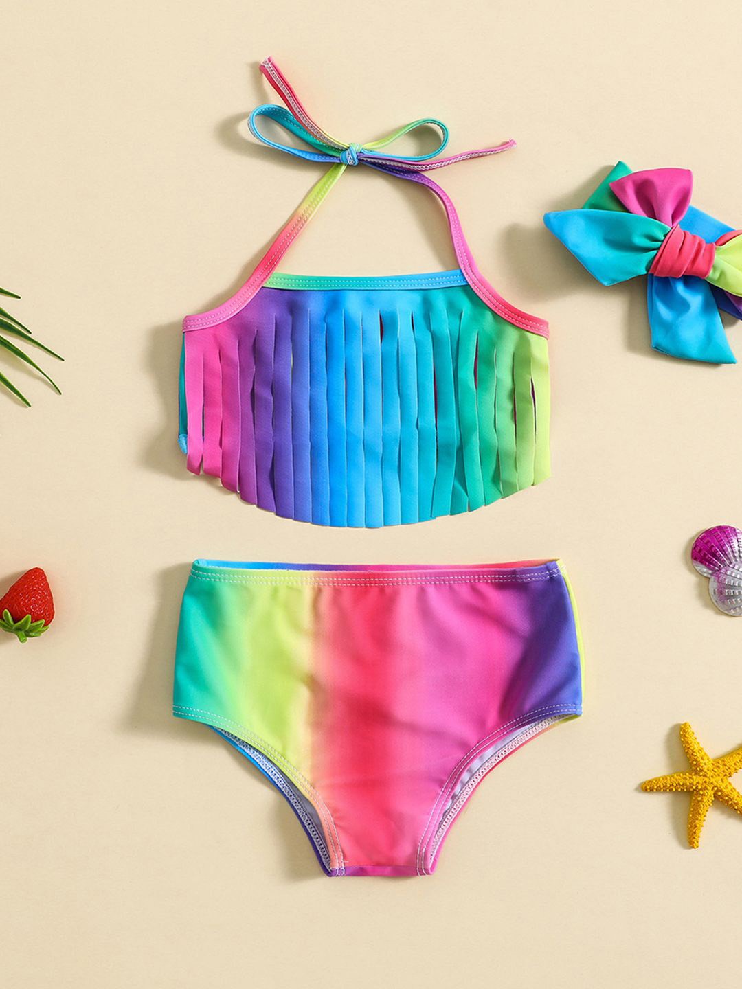 

YK Girls Printed Swim Set, Red