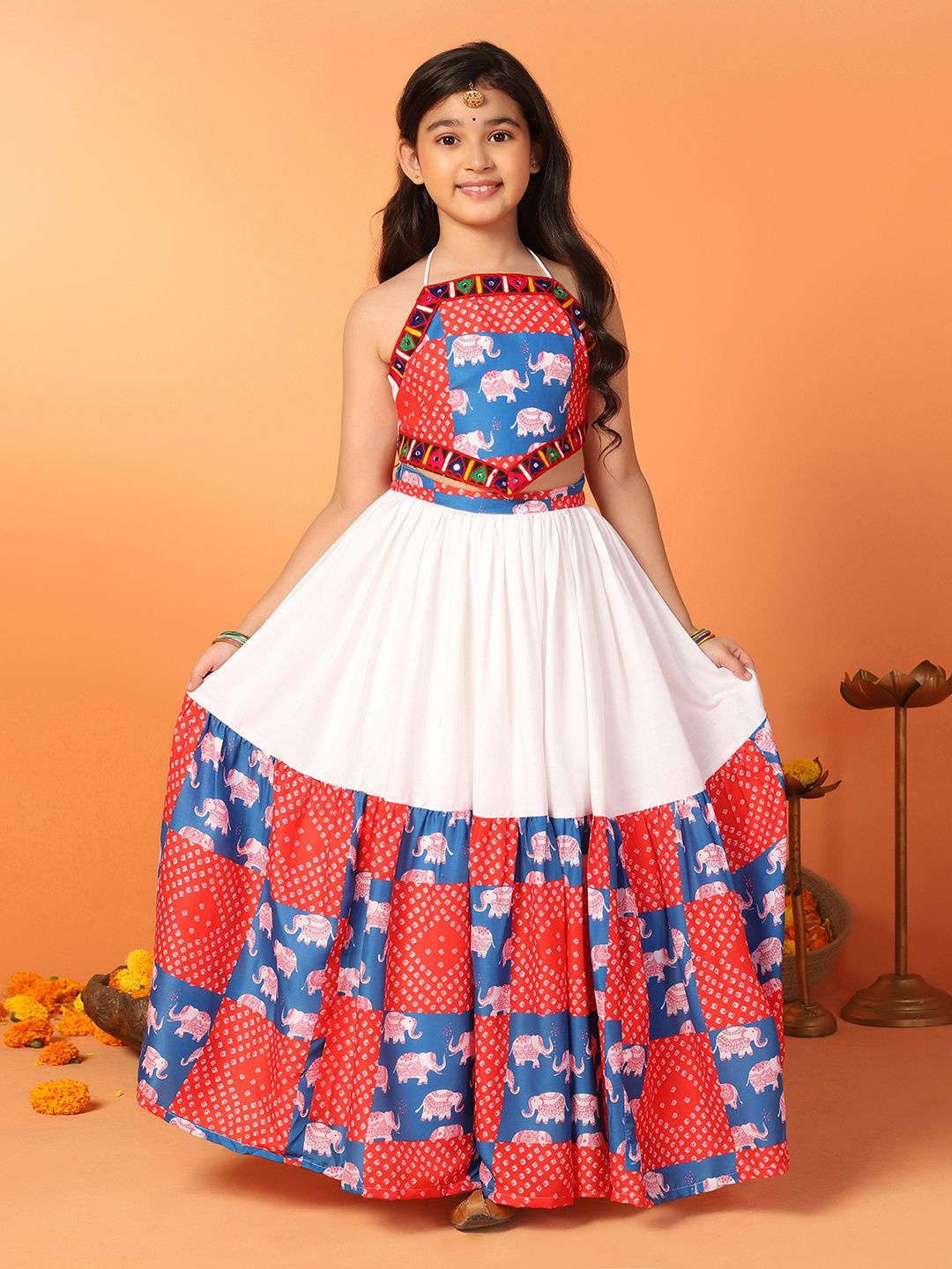 

Sangria Girls Printed Thread Work Lehenga With Choli, White