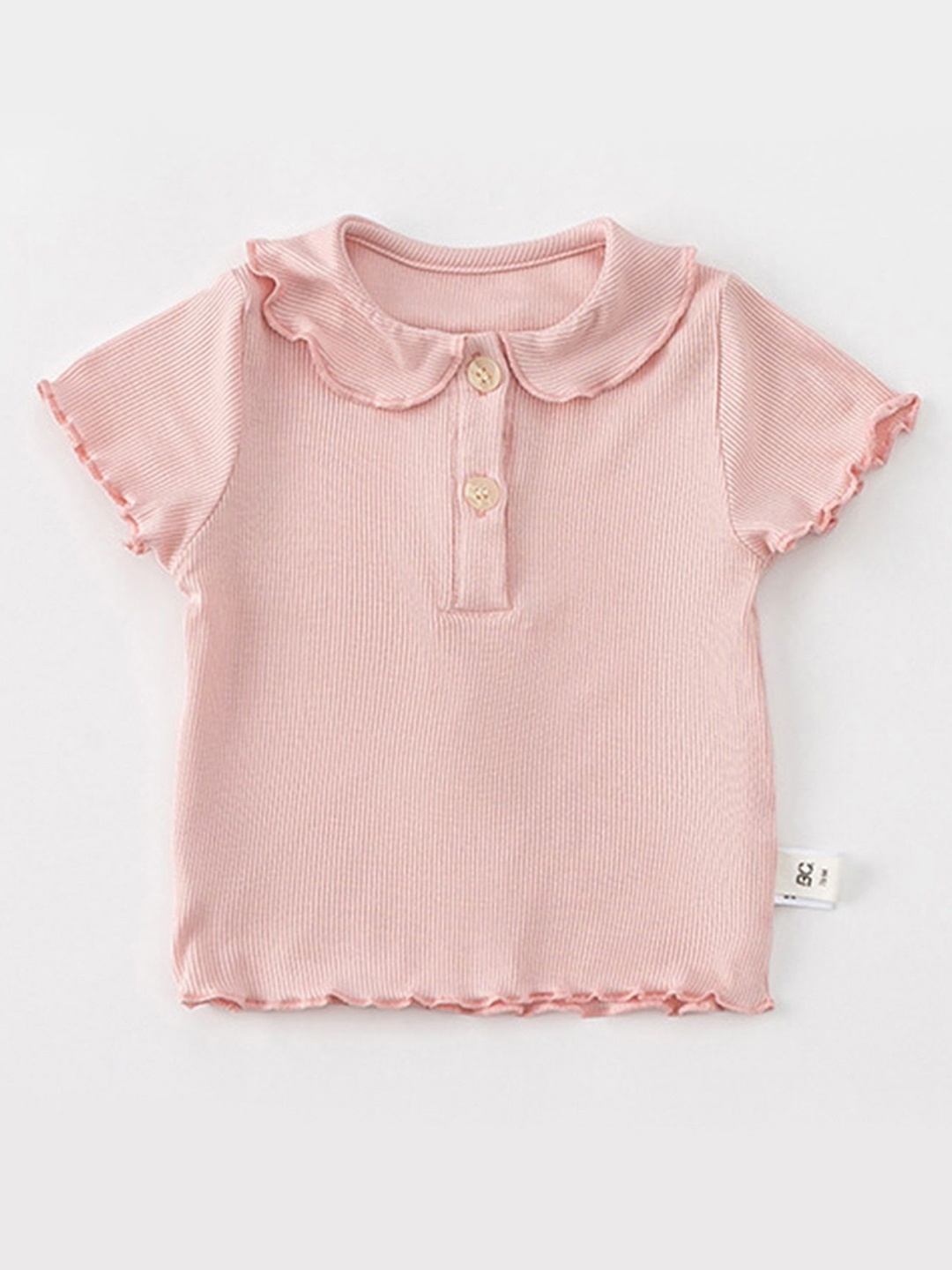 

LULU & SKY Girls Ribbed Peter Pan Collar Lettuce-edge Top, Pink