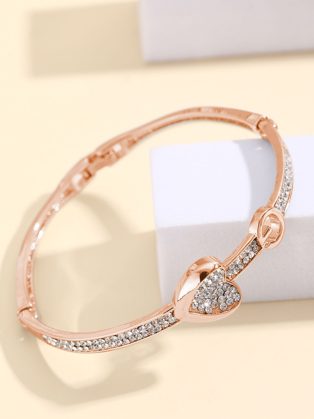 

Shining Diva Fashion Rose Gold-Plated Crystals Studded Bangle-Style Bracelet