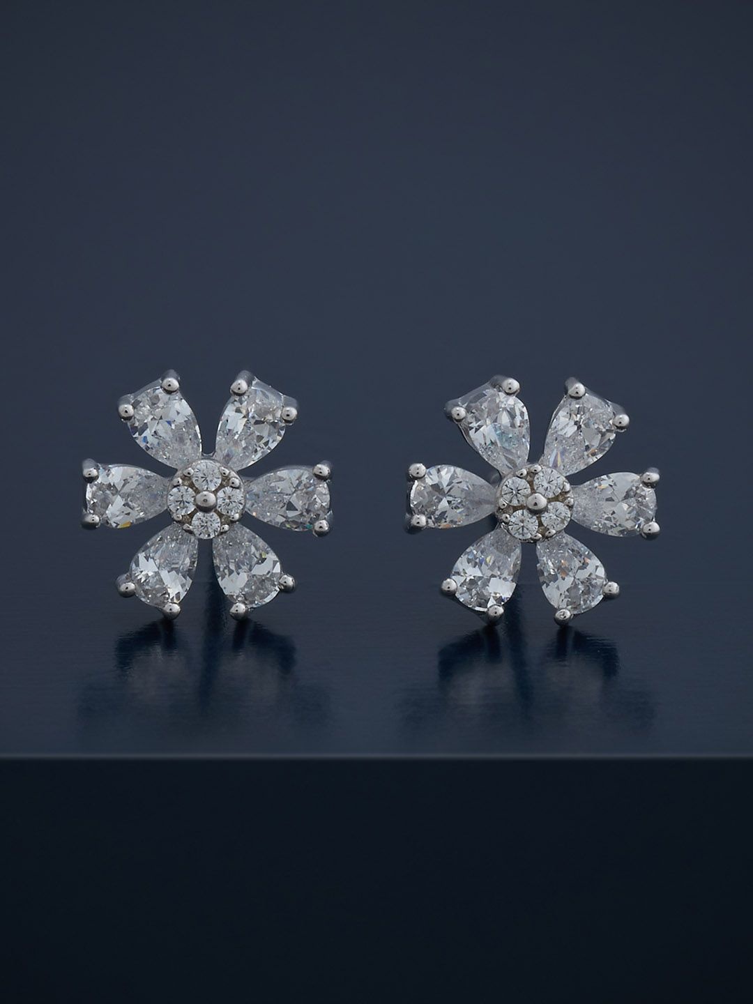 

Kushal's Fashion Jewellery 92.5 Silver Floral Shaped Rhodium-Plated Studs