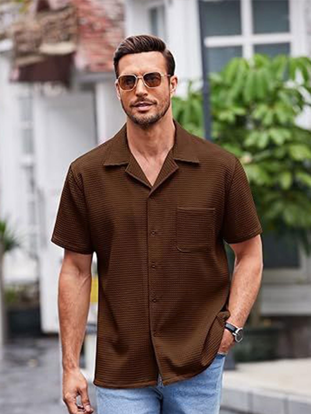 

Colorchakra Men Opaque Casual Shirt, Brown