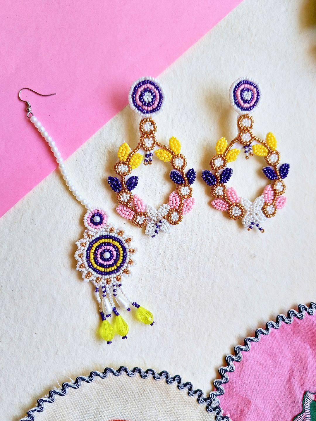 

Sangria Purple Gold-Plated Artificial Beaded Boho Bridal Tasseled Jewellery Set