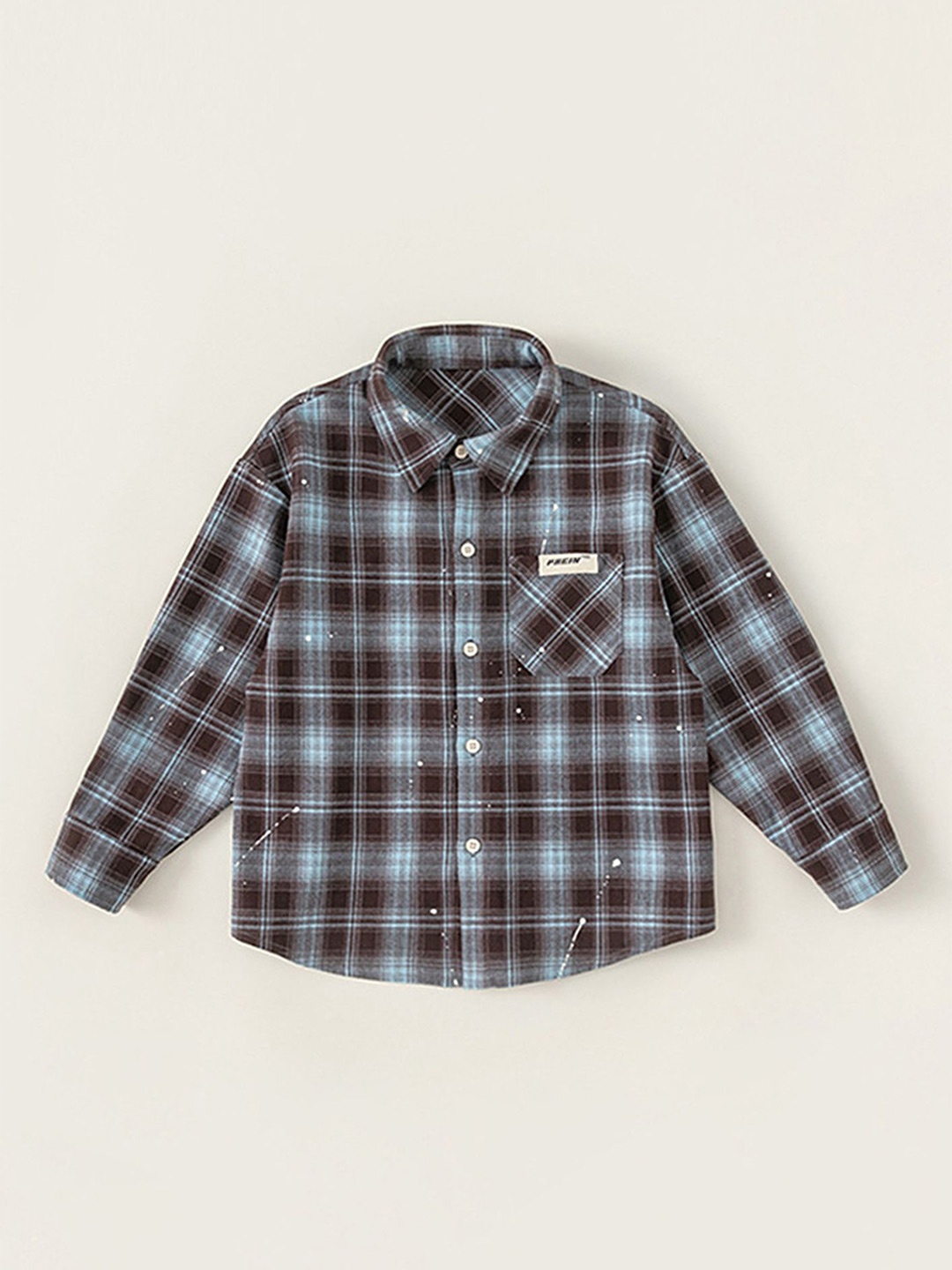 

LULU & SKY Boys Relaxed Fit Spread Collar Tartan Checked Casual Shirt, Brown