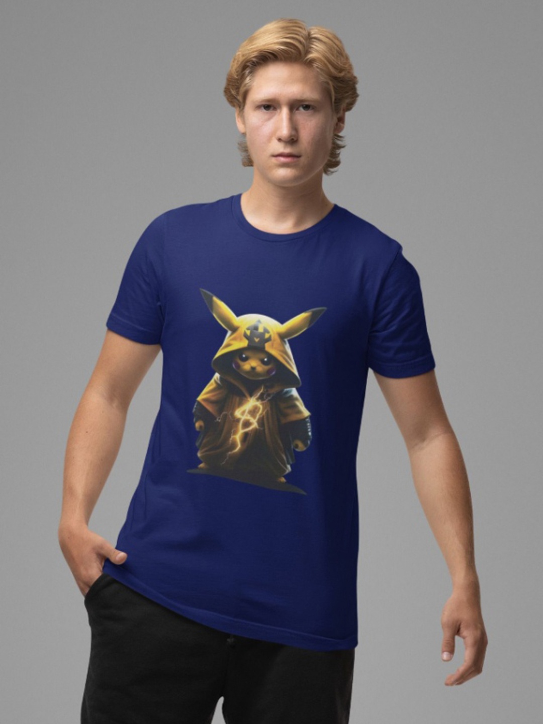 

Black Collection Men Graphic Printed Round Neck Cotton T-shirt, Navy blue
