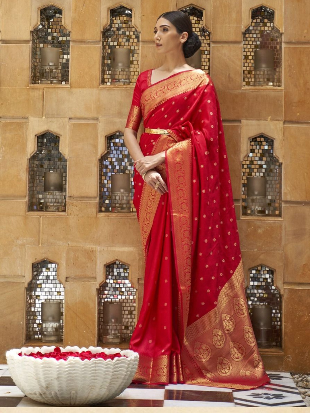 

Anouk Woven Design Zari Silk Blend Banarasi Saree, Red