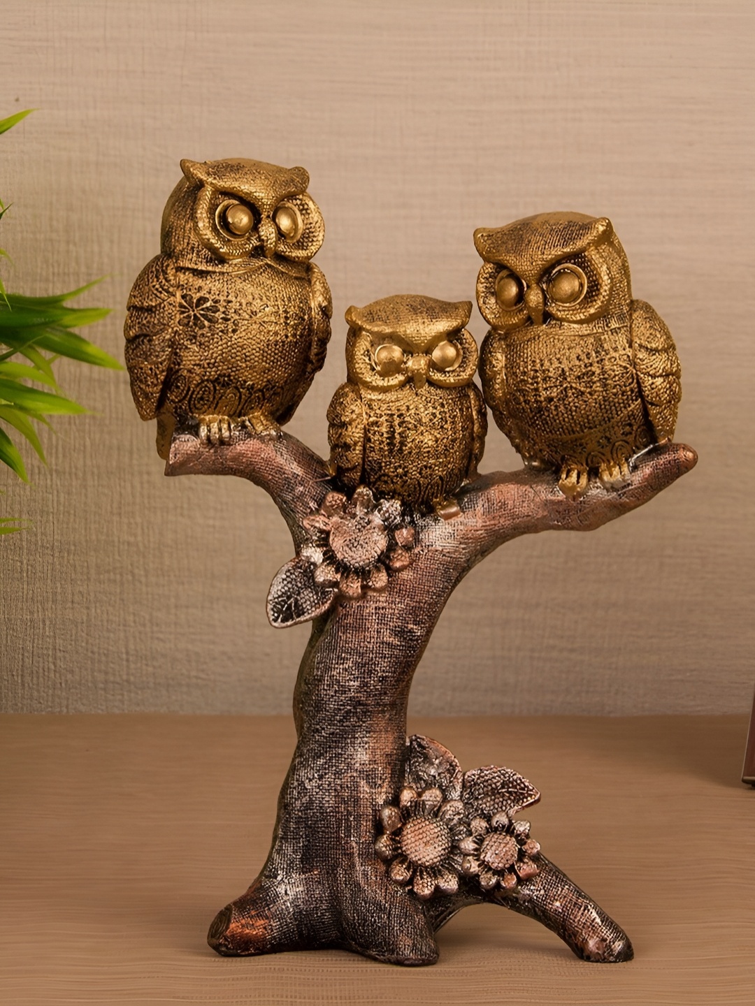 

VIVARS CRAFT Gold-Toned Owl Birds And Animal Figurine Showpiece