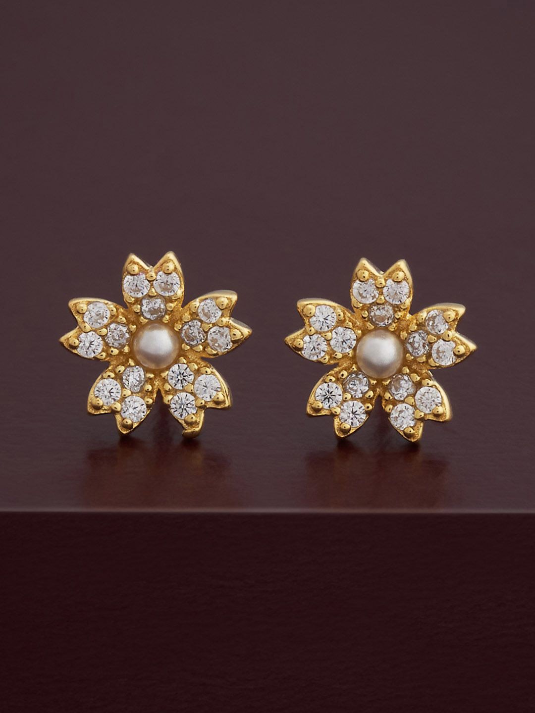 

Kushal's Fashion Jewellery 92.5 Silver Gold-Plated Zircon Floral Studs Earrings