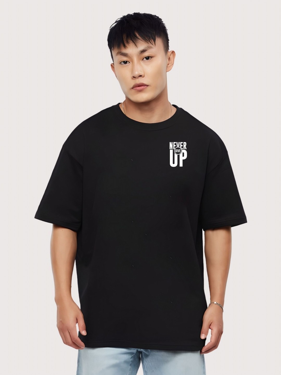 

Moda Rapido Men Typography Printed Round Neck Cotton Oversized T-shirt, Black
