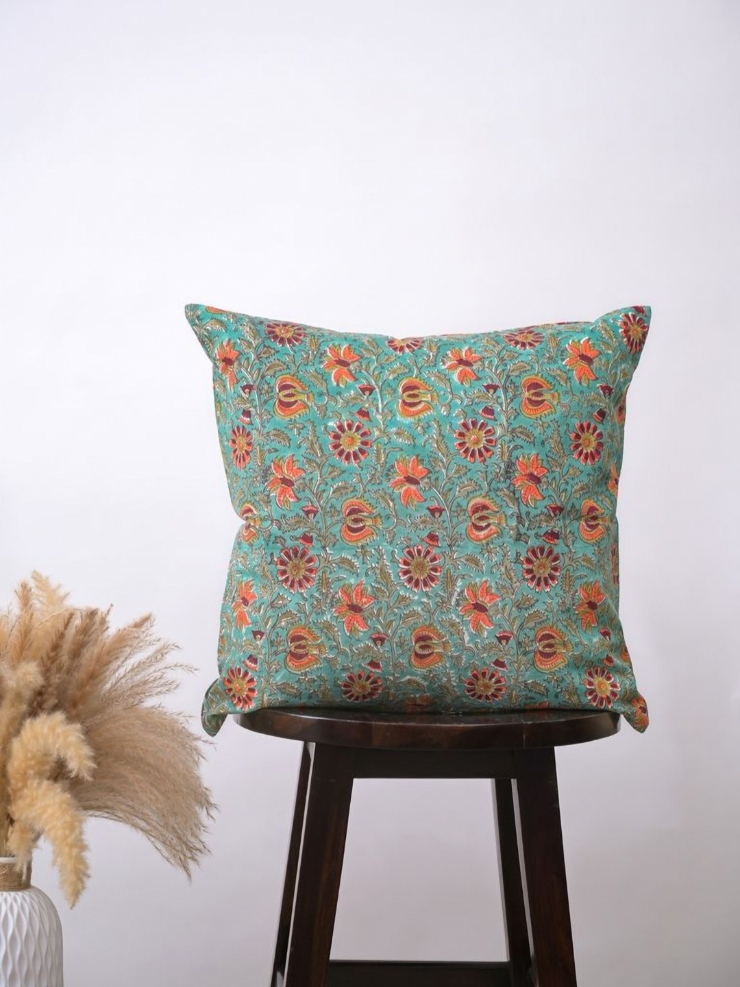

Block N Style Enkidu Green & Orange Floral Printed Cotton Square Cushion Cover