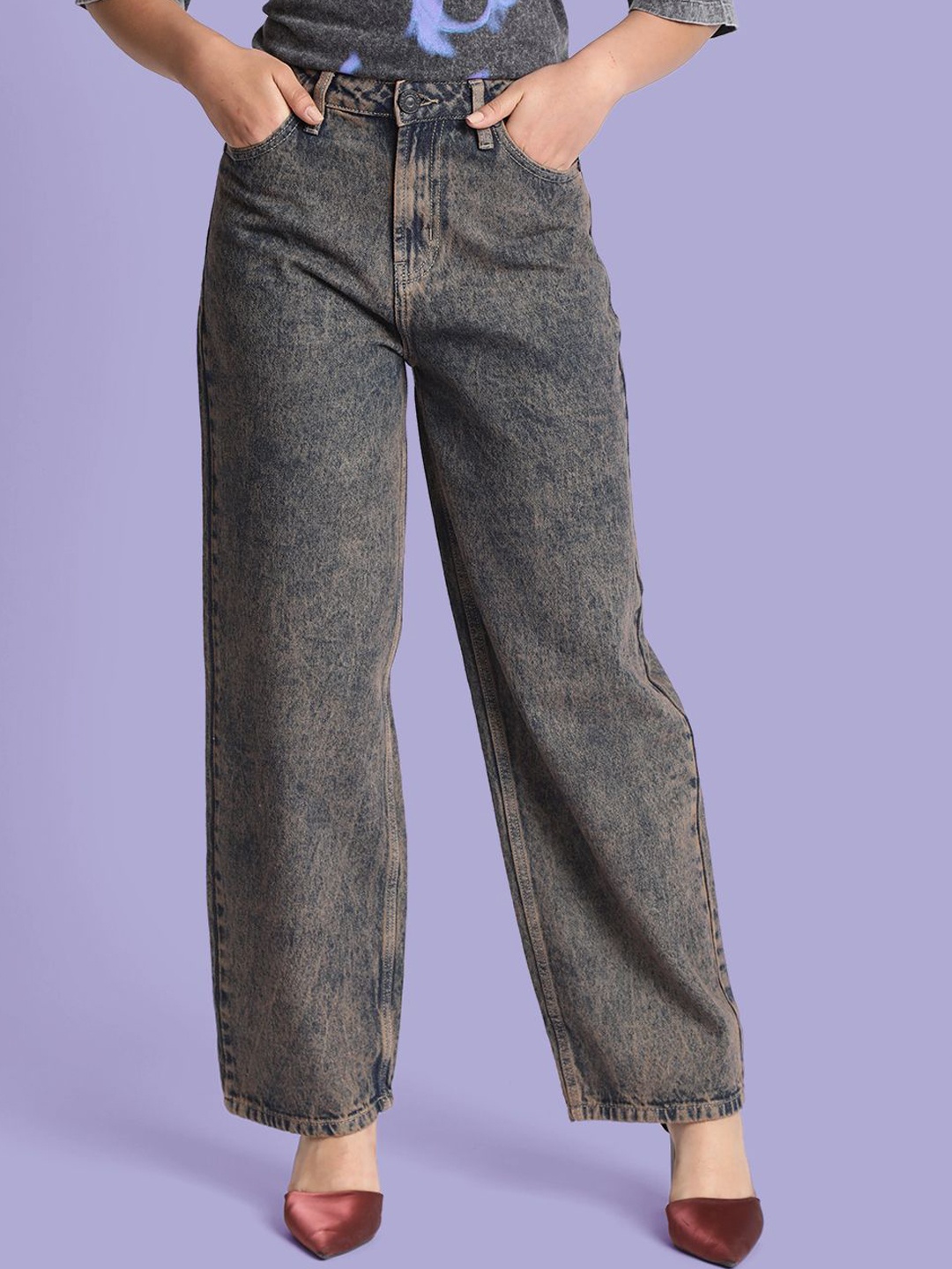 

Bene Kleed Women High-Rise Washed Baggy Fit Jeans, Grey