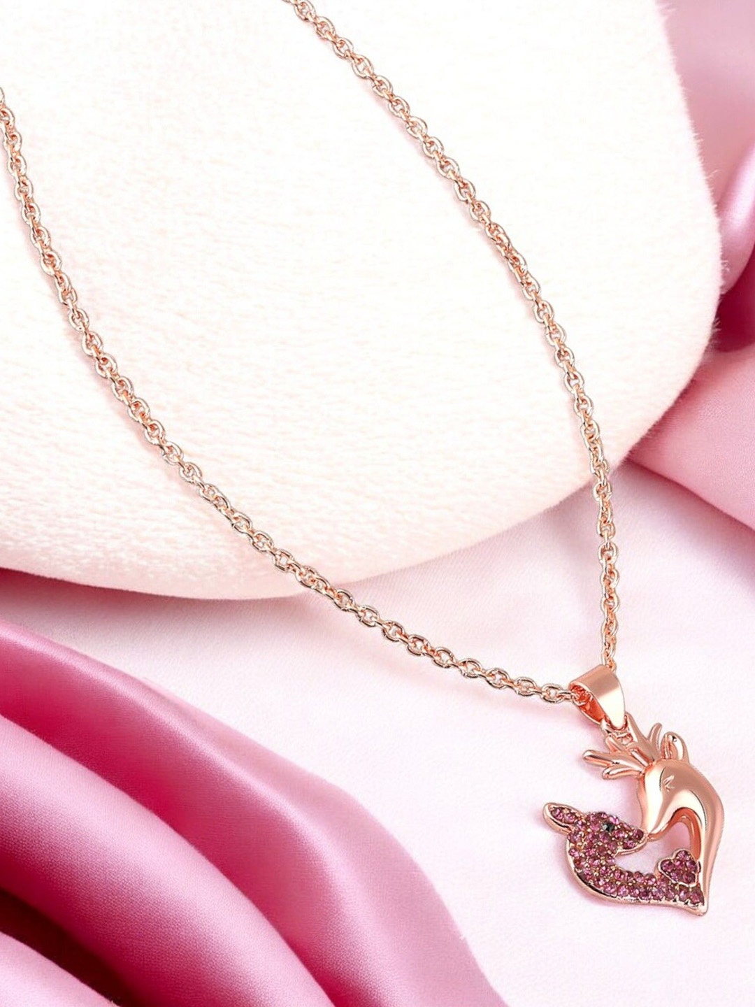 

Mahi Rose Gold-Plated Artificial Stones-Studded Heart Shaped Pendants with Chains