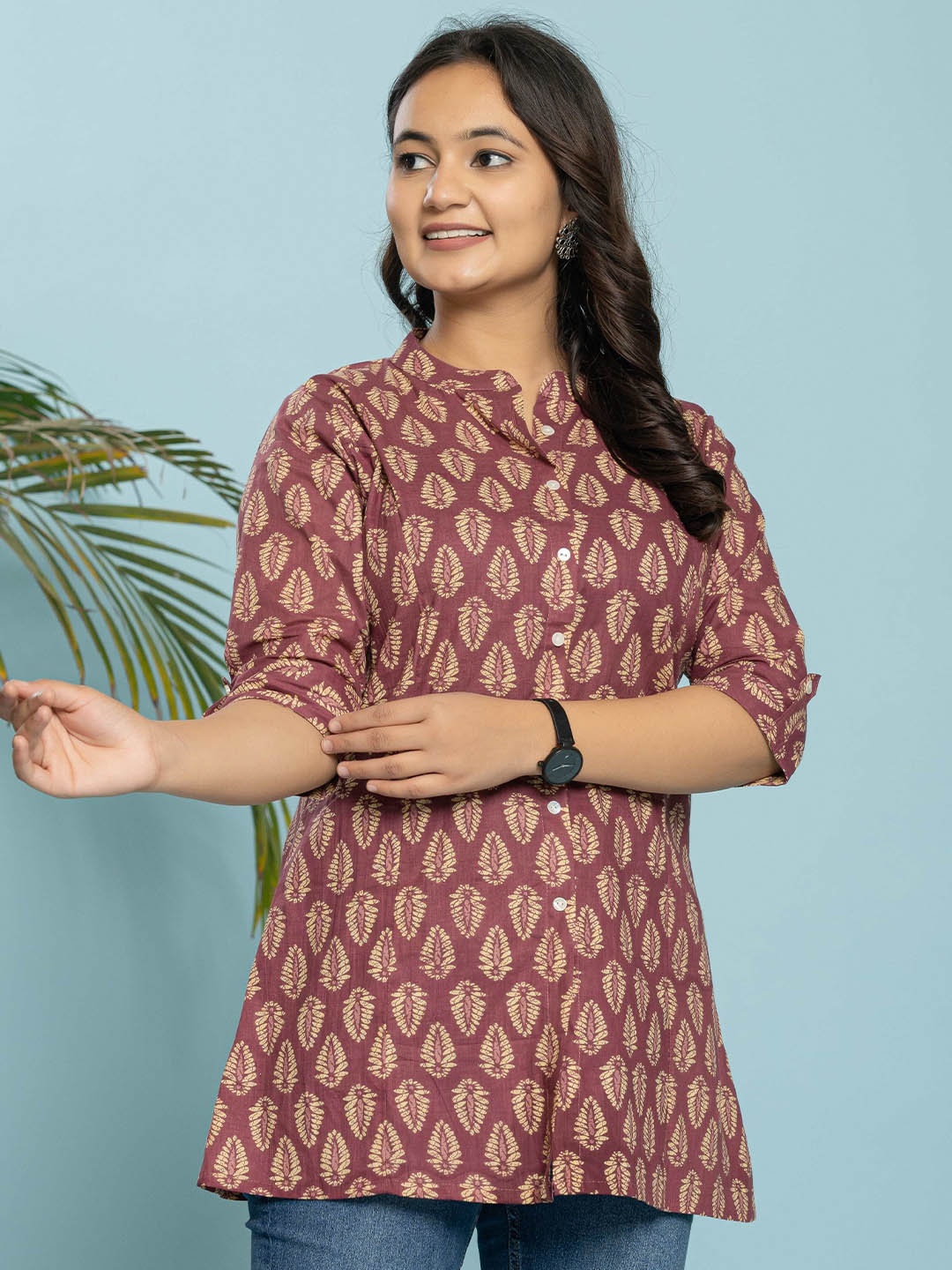 

KALINI Women Ethnic Motifs Printed Pure Cotton Kurti, Mauve