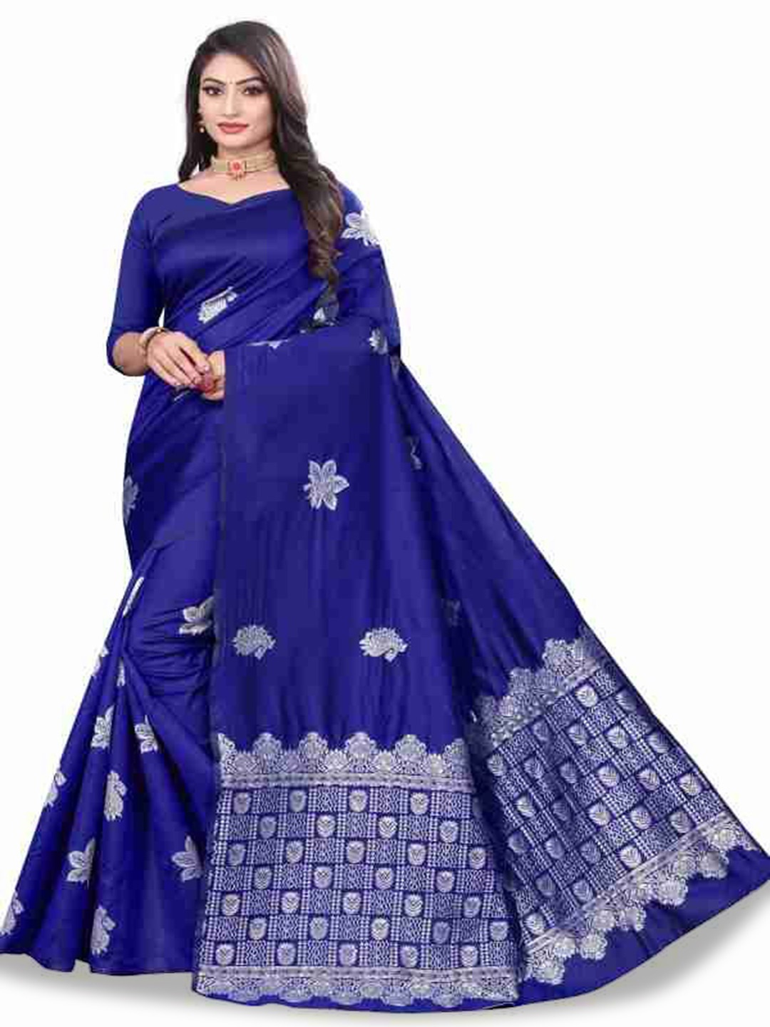 

APNISHA Woven Design Zari Pure Silk Banarasi Saree, Blue