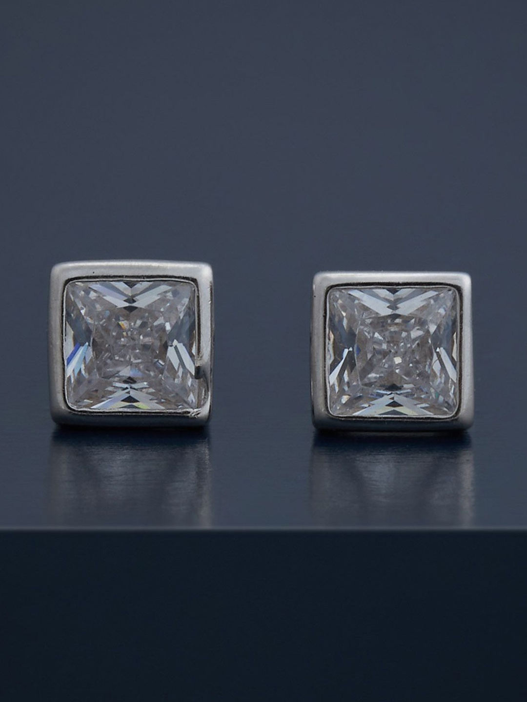 

Kushal's Fashion Jewellery 92.5 Silver Rhodium-Plated Square Shaped Studs, White