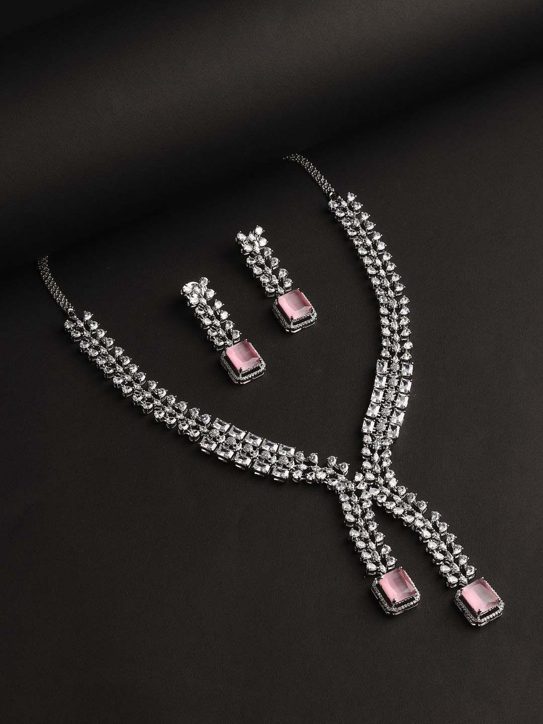

RHOSYN Rhodium-Plated American Diamond Stone-Studded Jewellery Set, Silver