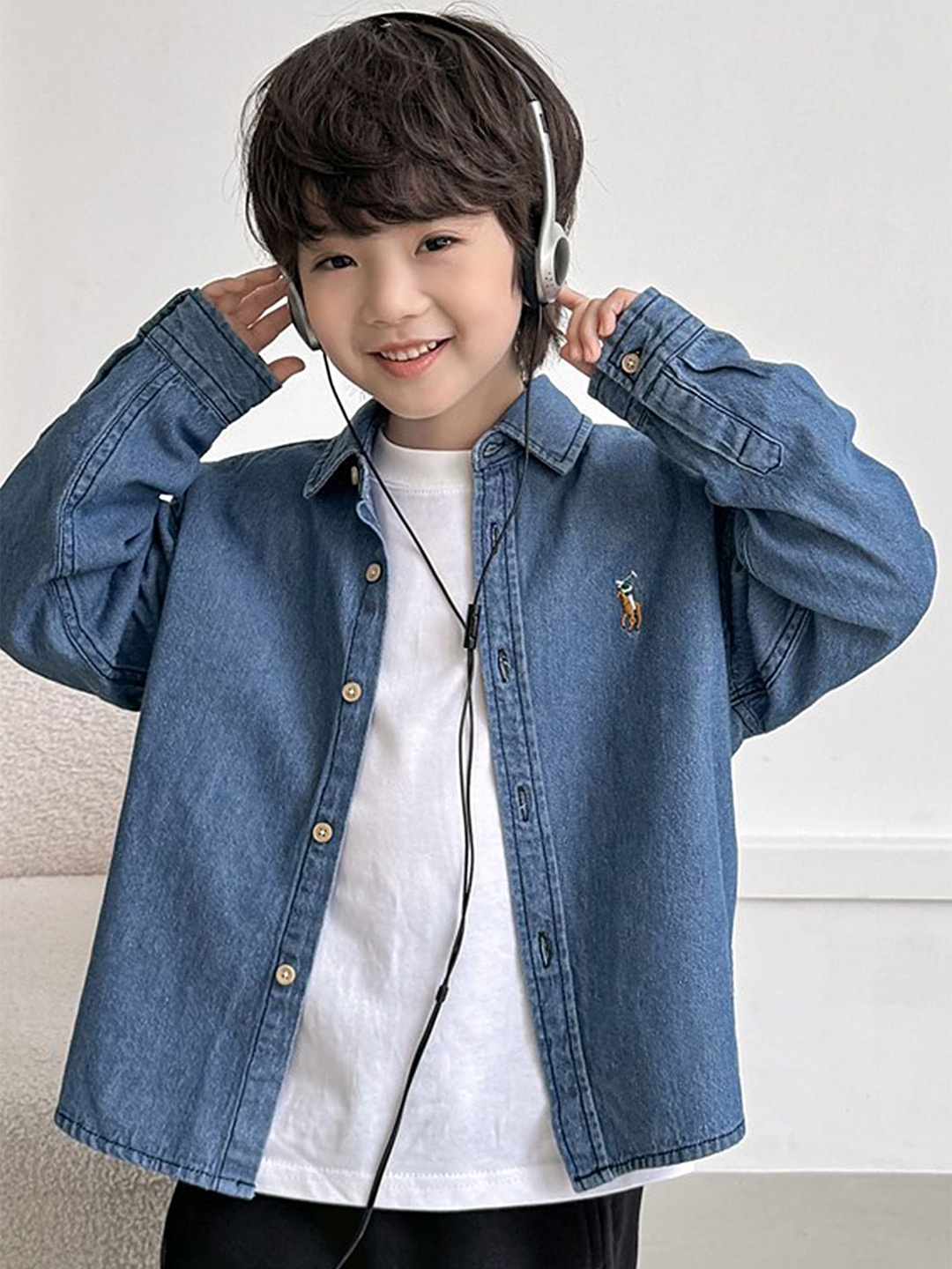 

LULU & SKY Girls Relaxed Fit Spread Collar Solid Cotton Casual Shirt, Blue