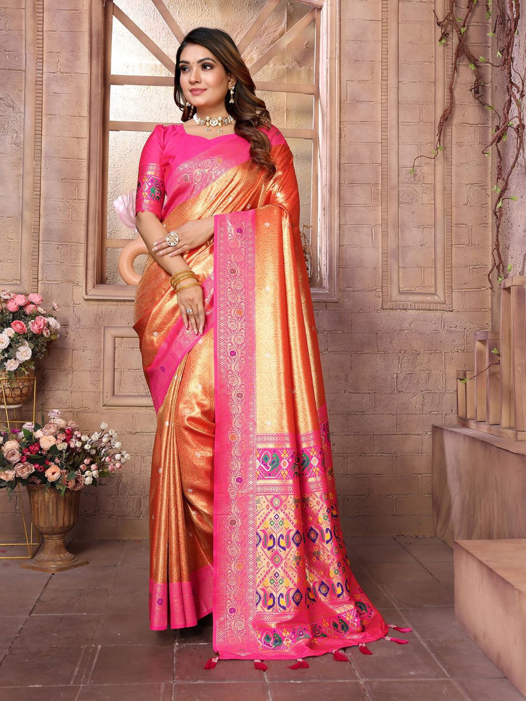 

LeeliPeeri Designer Woven Design Zari Banarasi Saree, Orange