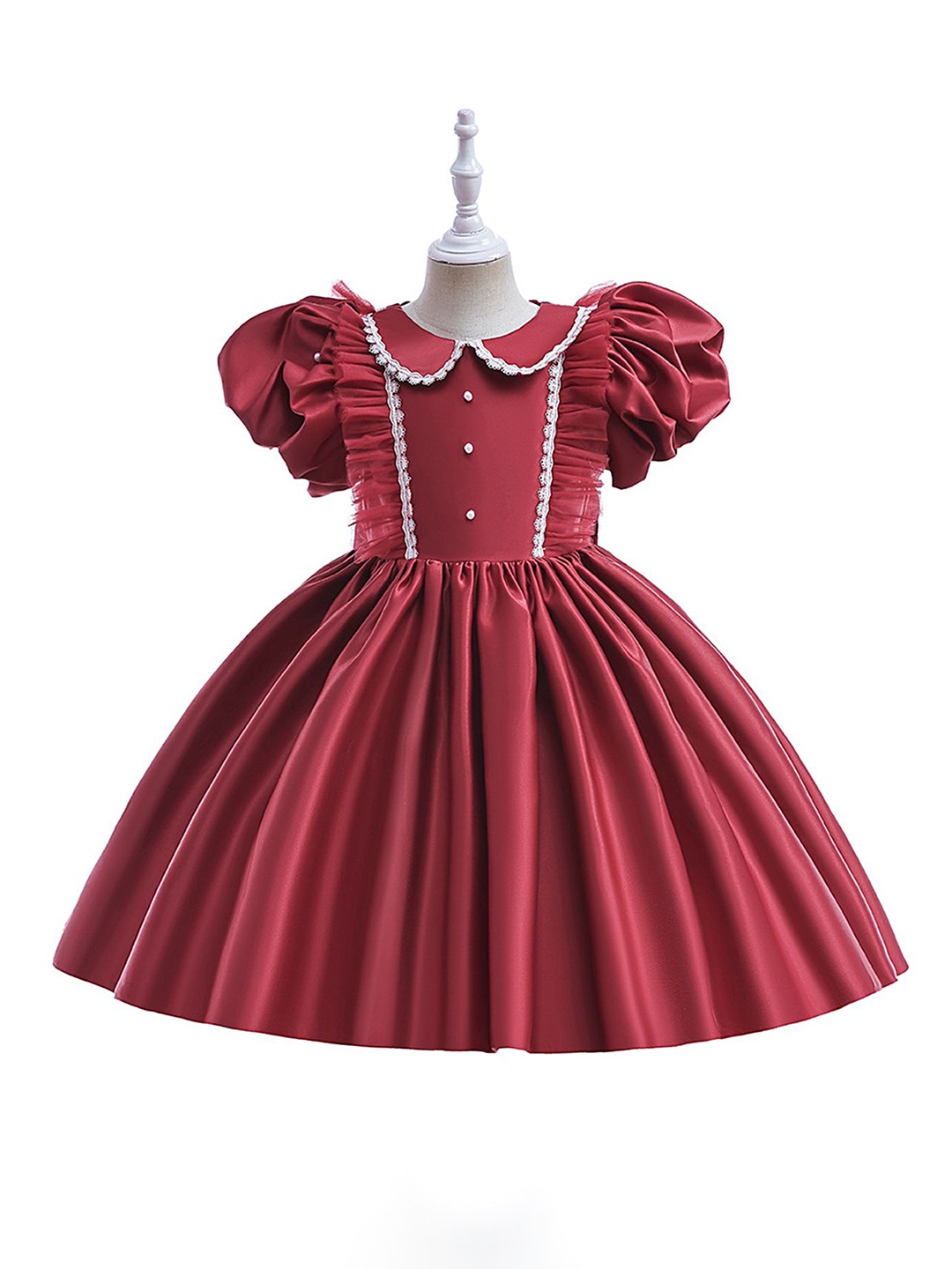 

LULU & SKY Peter Pan Collar Flared Sleeve Fit & Flare Dress, Red