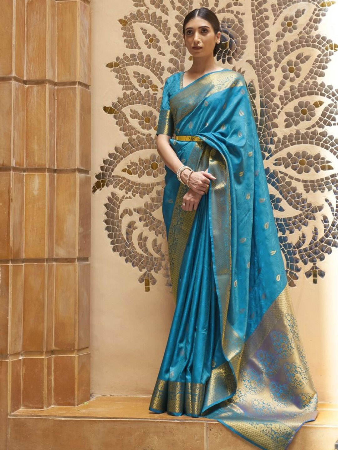 

Anouk Woven Design Zari Silk Blend Banarasi Saree, Blue