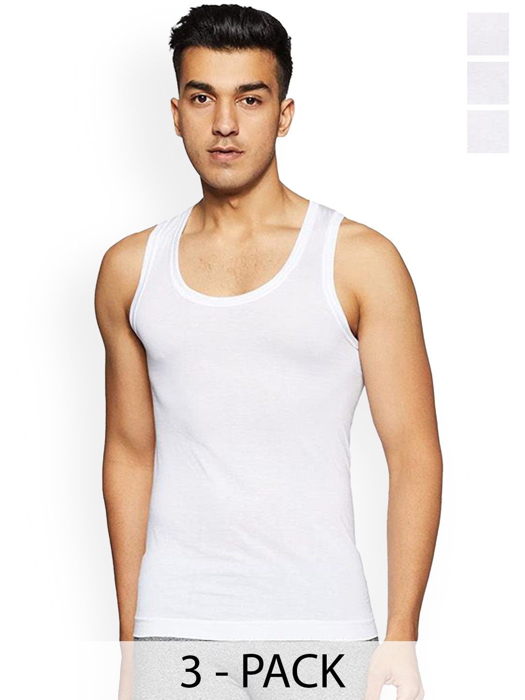 

Rupa Pack Of 3 Cotton Undershirt Vests Frontline-Air-Whit-RN-3-80, White