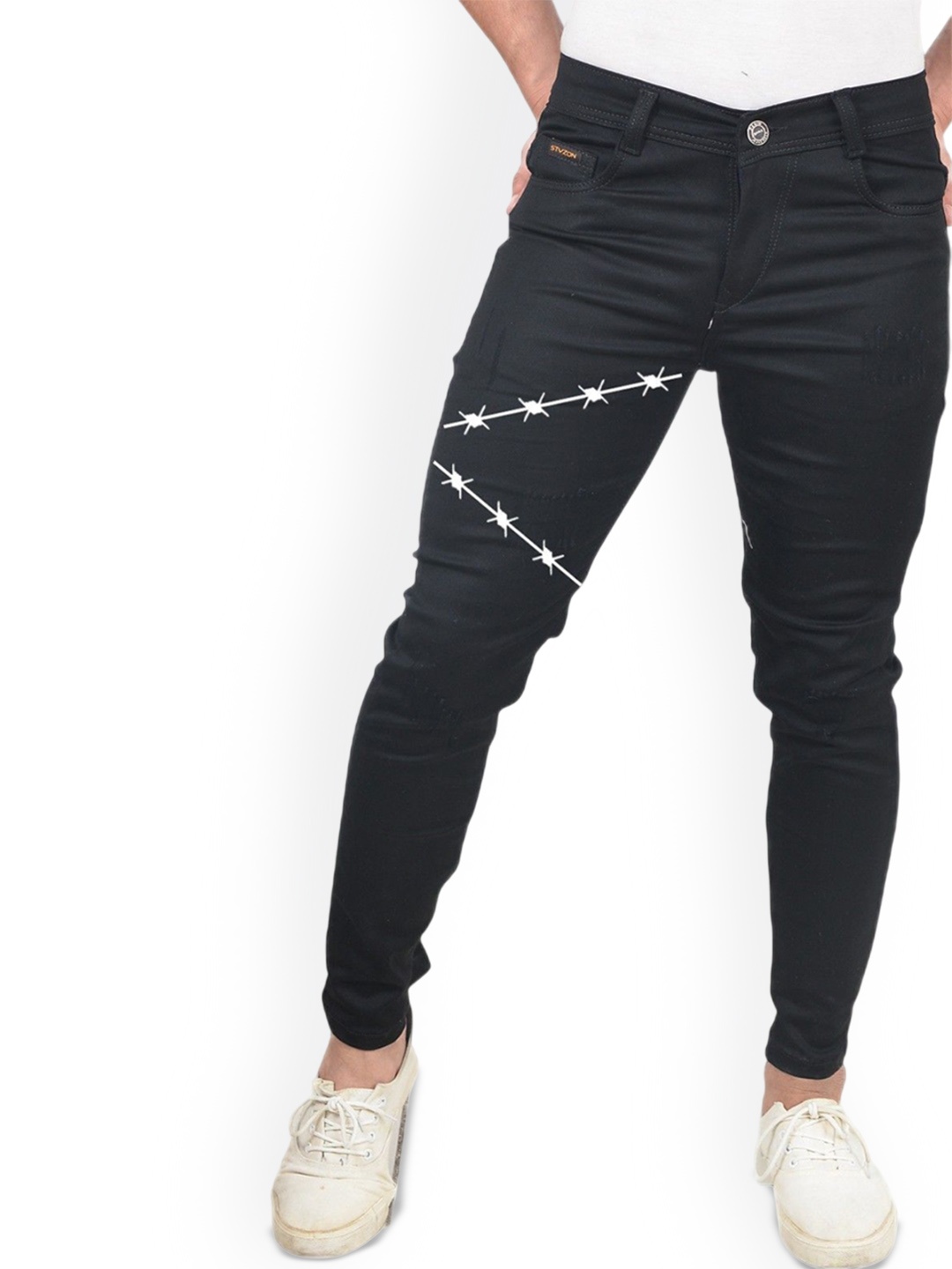 

styzon Men Jean Slim Fit Slash Knee Jeans, Black
