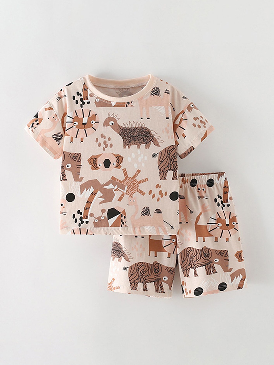 

LULU & SKY Boys Printed Pure Cotton T-shirt With Shorts, Brown