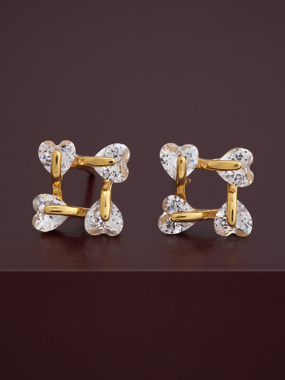 

Kushal's Fashion Jewellery 92.5 Silver Gold-Plated CZ Studded Studs Earrings