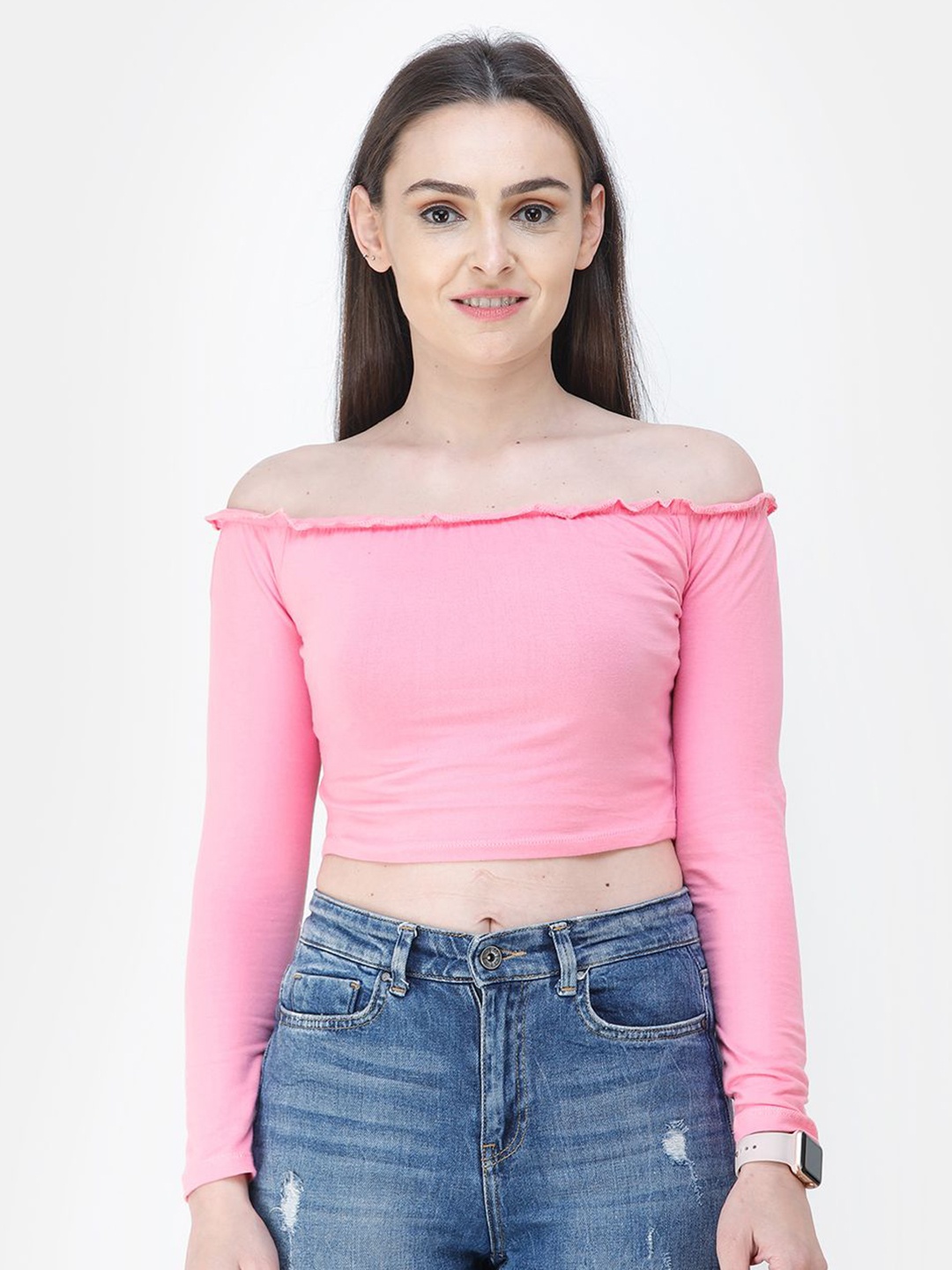 

Moda Rapido Off-Shoulder Cotton Bardot Crop Top, Pink