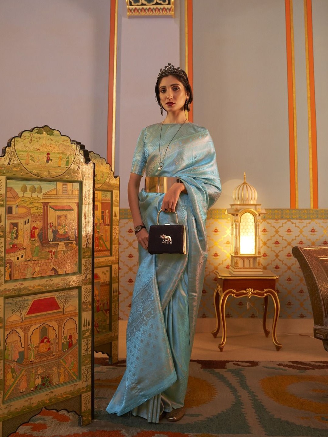 

Anouk Woven Design Zari Silk Blend Banarasi Saree, Blue