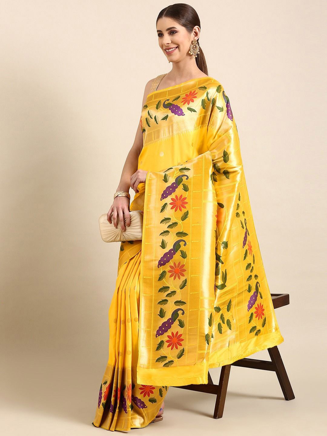 

DIVASTRI Woven Design Zari Paithani Saree, Yellow