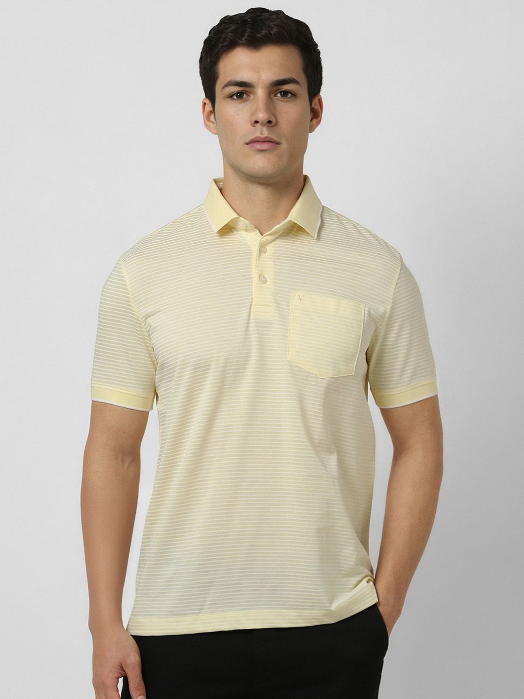 

Van Heusen Men Striped Polo Collar Cotton T-shirt, Yellow