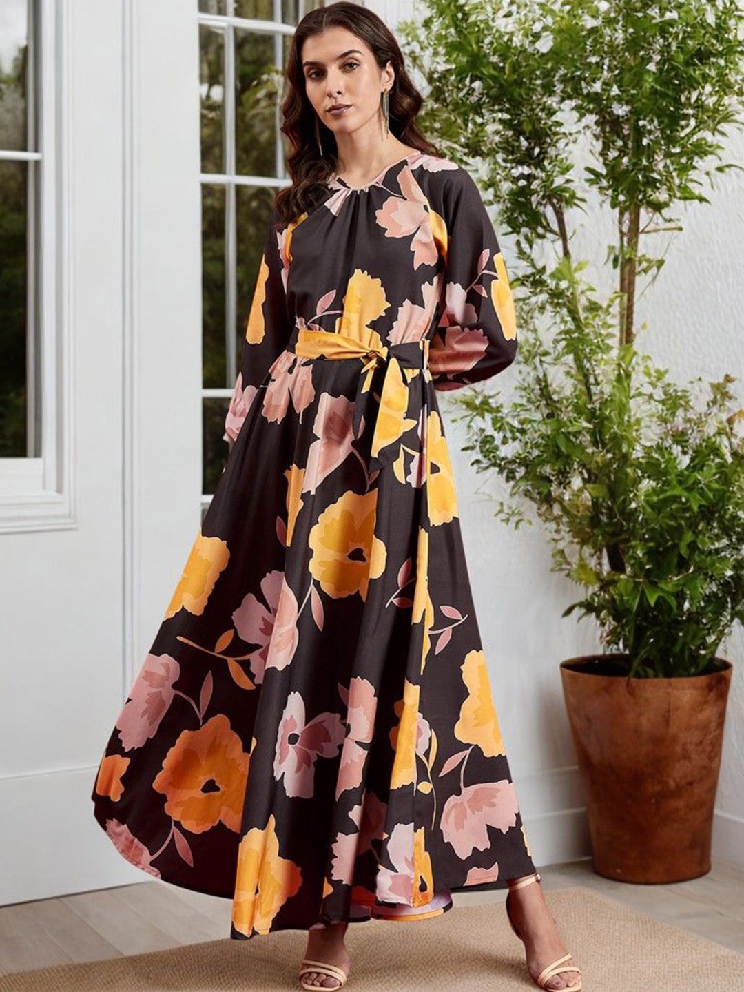 

ANJIR Floral Printed Maxi Dress, Black