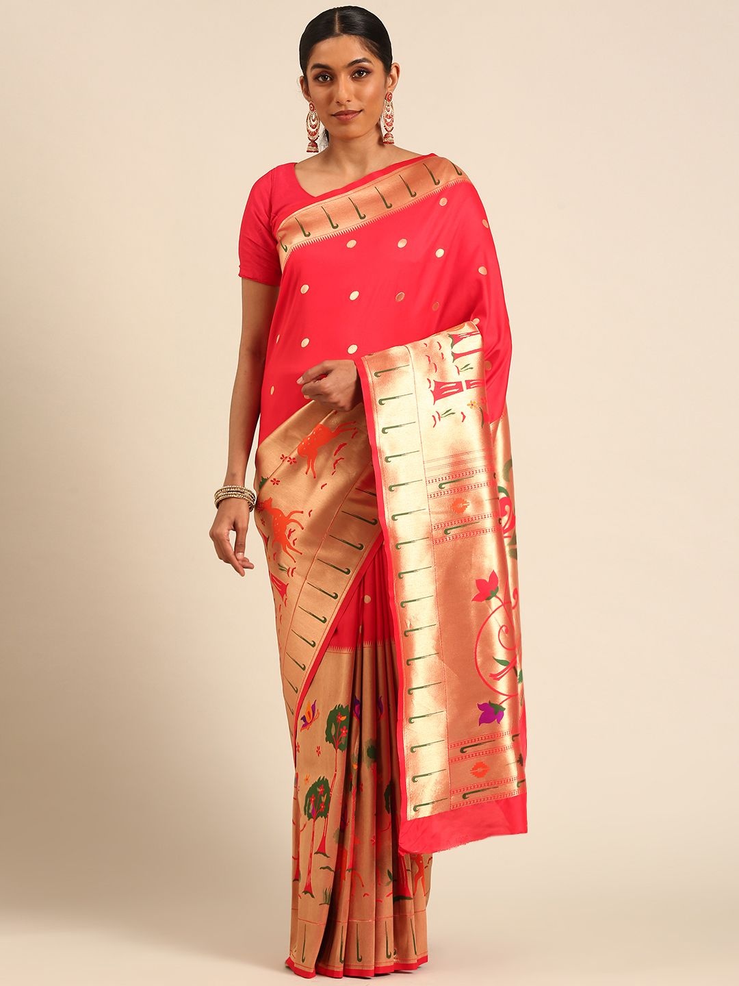 

DIVASTRI Woven Design Zari Silk Blend Paithani Saree, Red