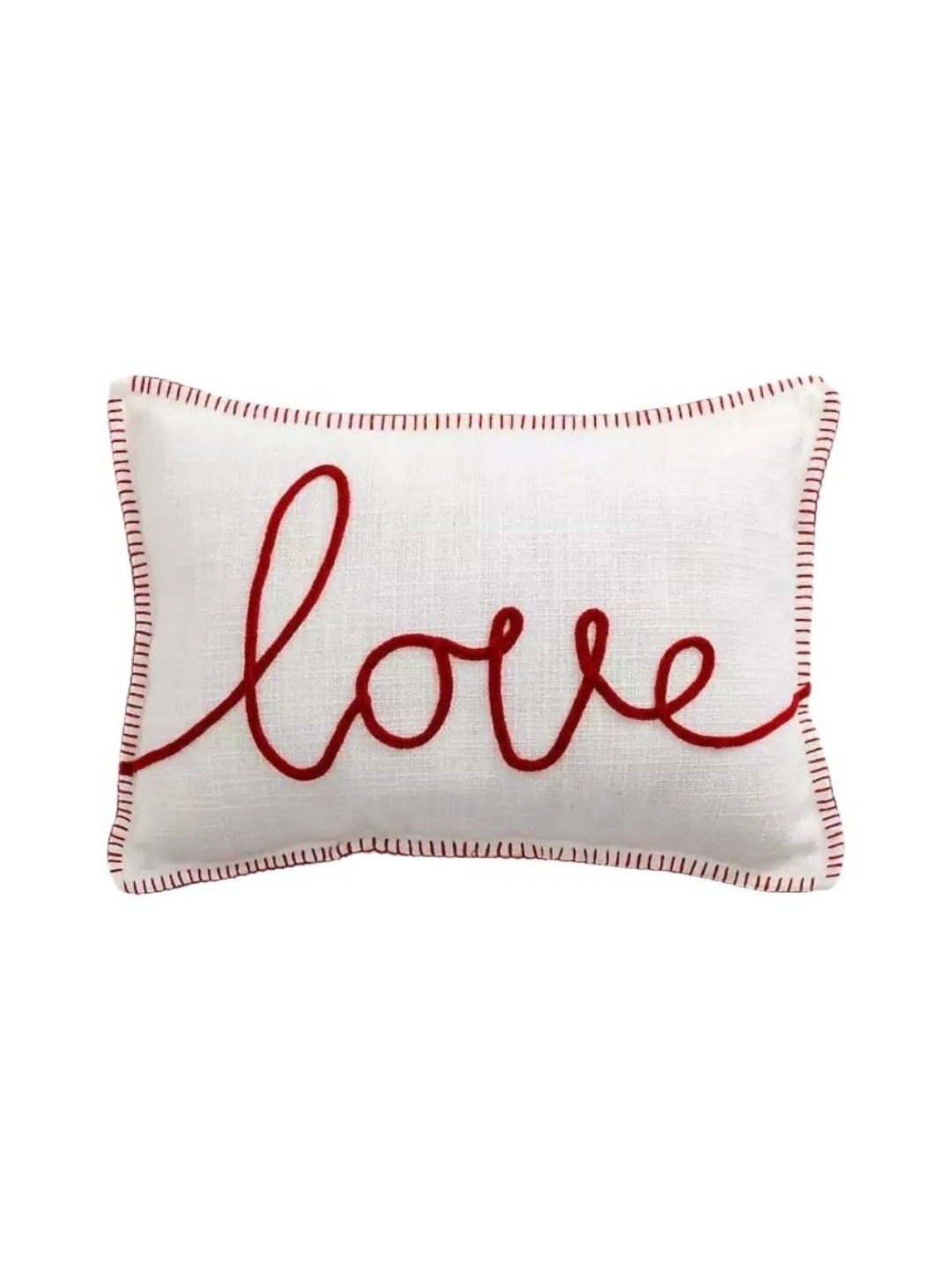 

THROWPILLOW White & Red Love Embroidered Cotton Rectangle Valentine Cushion Covers