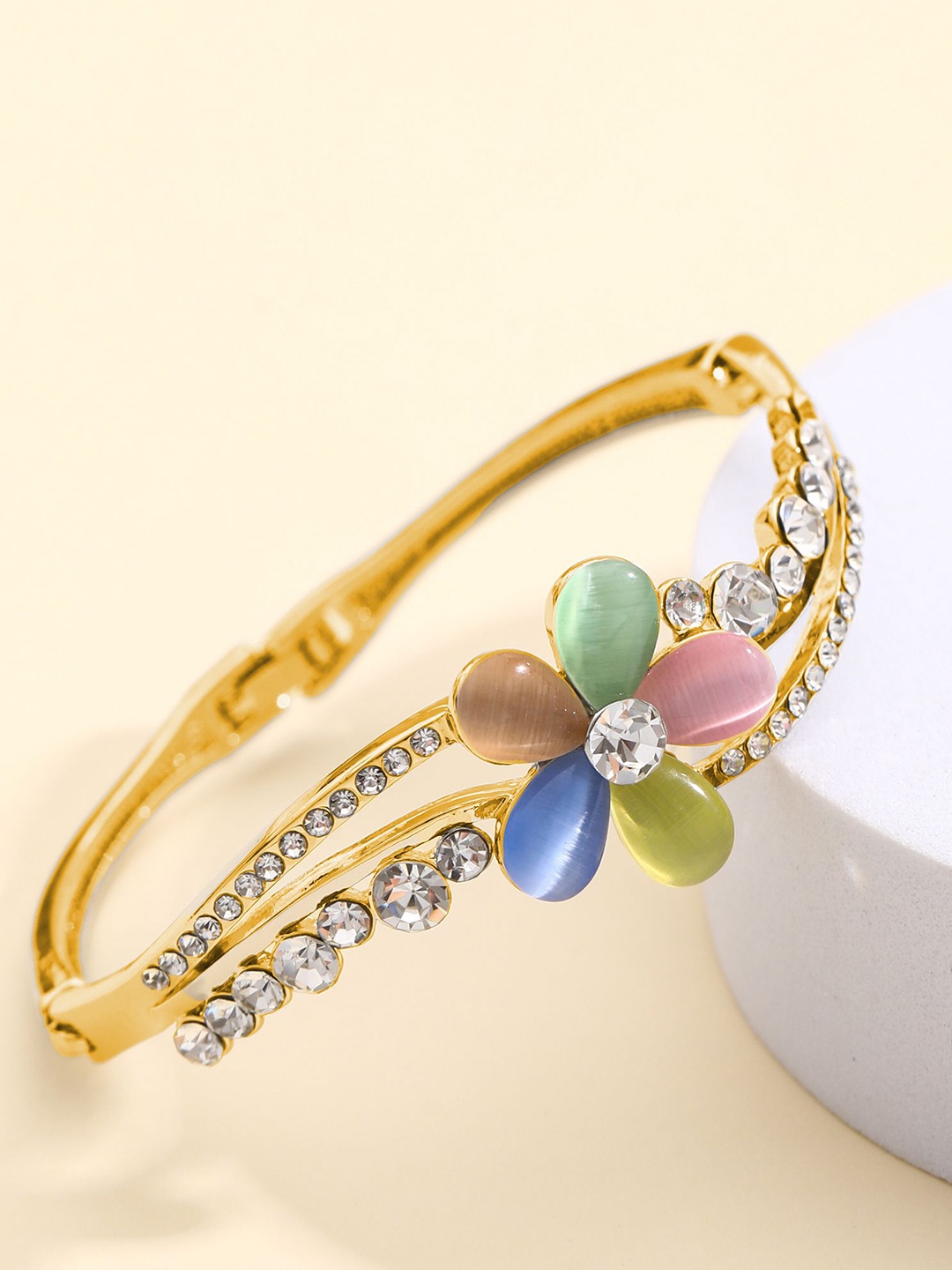 

Shining Diva Fashion Gold-Plated Crystals Studded Bangle-Style Bracelet