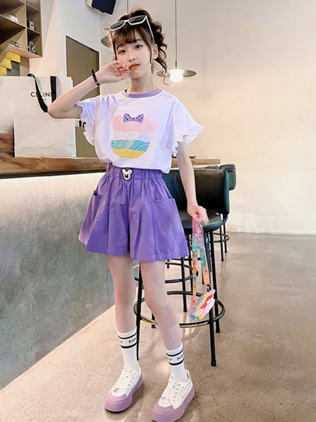 

LULU & SKY Girls Printed T-Shirt With Shorts, Purple
