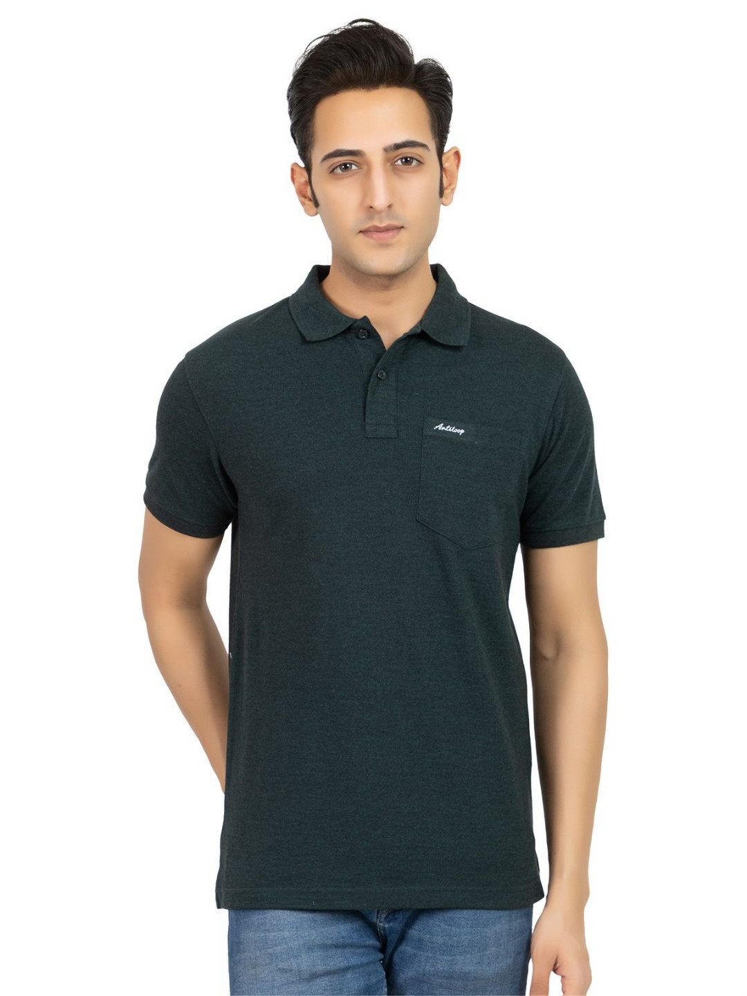 

Antiloop Men Solid Polo Collar Cotton T-shirt, Olive