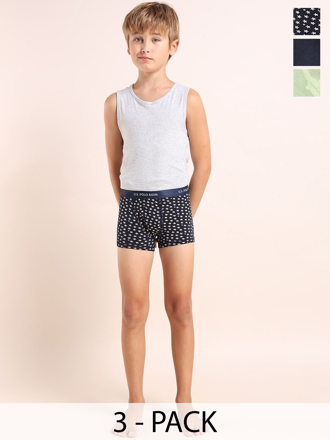 

U.S. Polo Assn. Kids Boys Pack Of 3 Underwear Trunks - EKT04-NDN-P3, Navy blue
