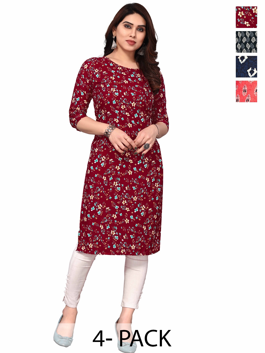 

KETAKI FASHION Women Ethnic Motifs Printed Thread Work Crepe Kurta, Multi