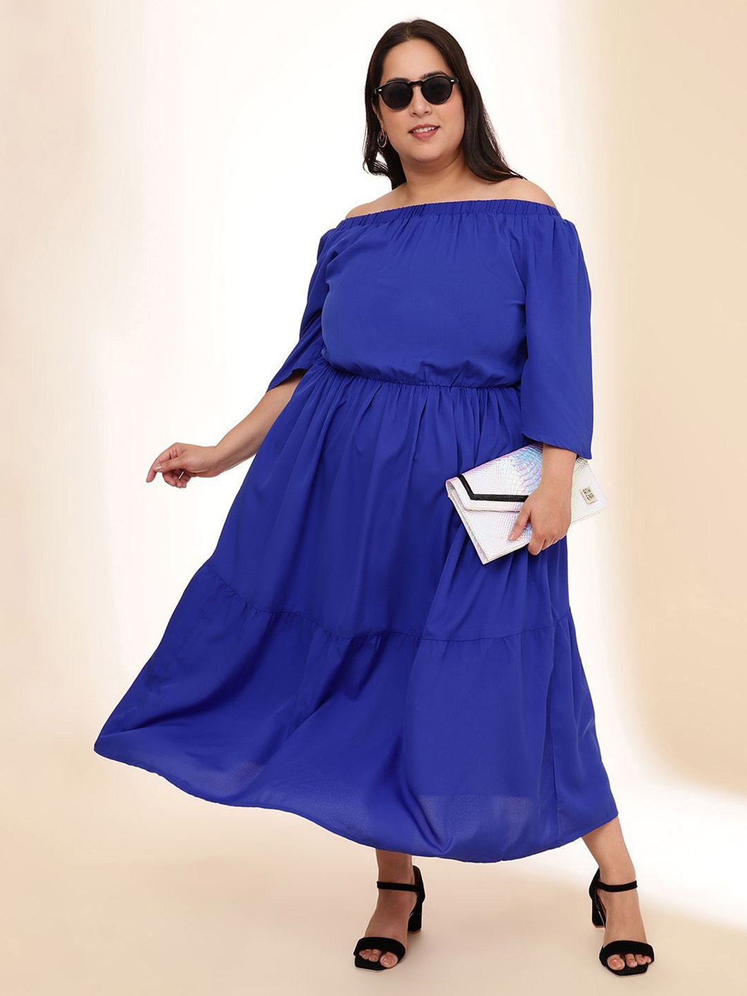 

DressBerry Curve Off-Shoulder Blouson Maxi Dress, Black