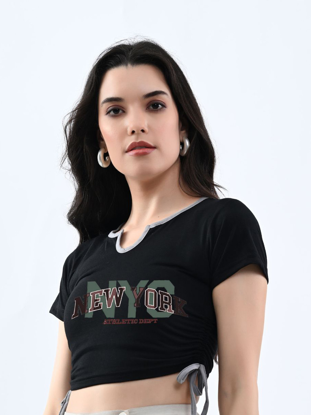 

Moda Rapido Women Typography Printed Short Sleeve's Cotton Crop Top, Black