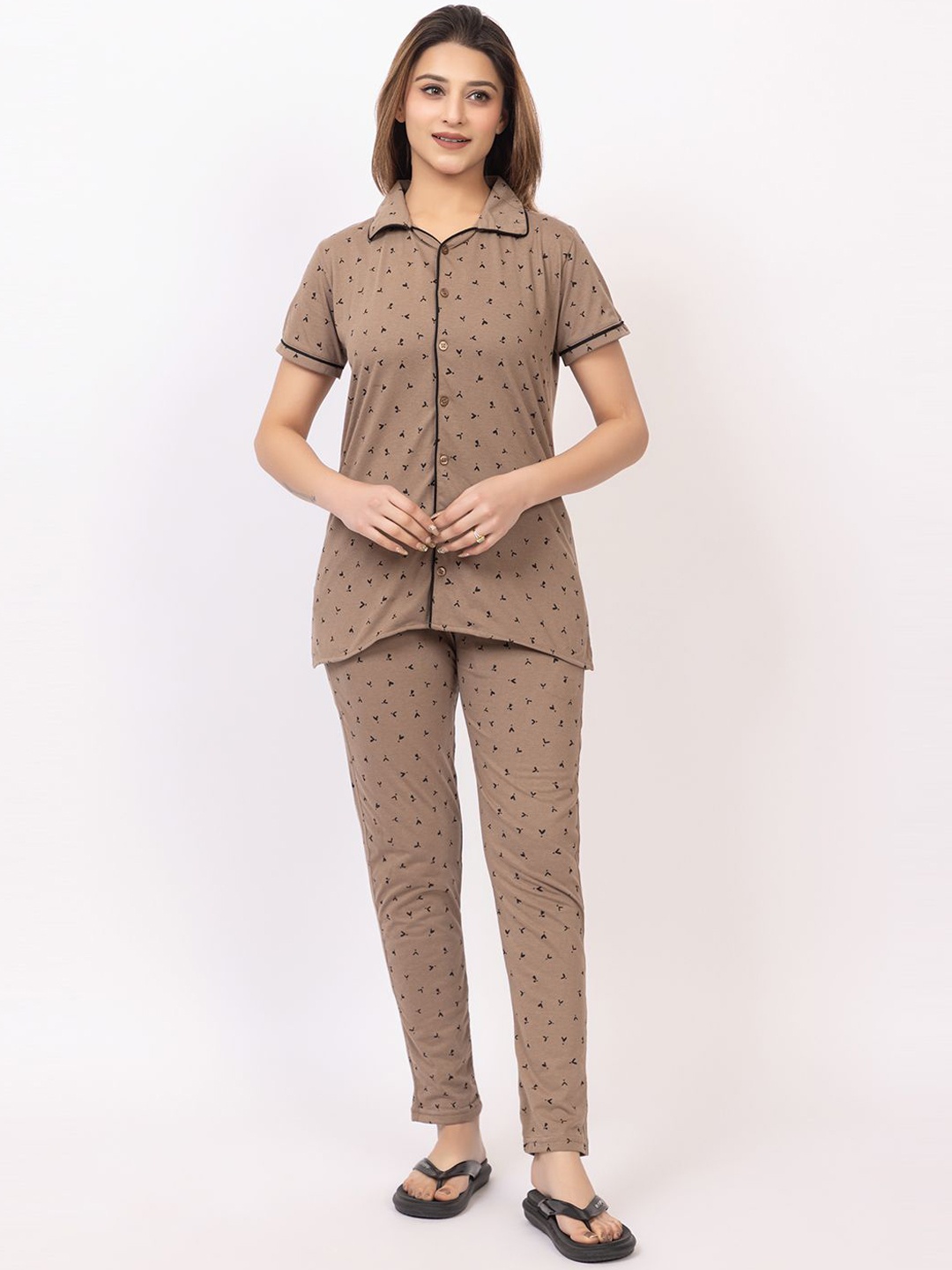 

GEE 5 Women Printed Night suit, Camel brown